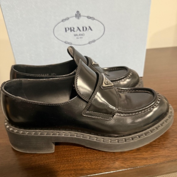 Prada triangle loafer- black, like new, size 37.5 (8-8.5) - Picture 2 of 5